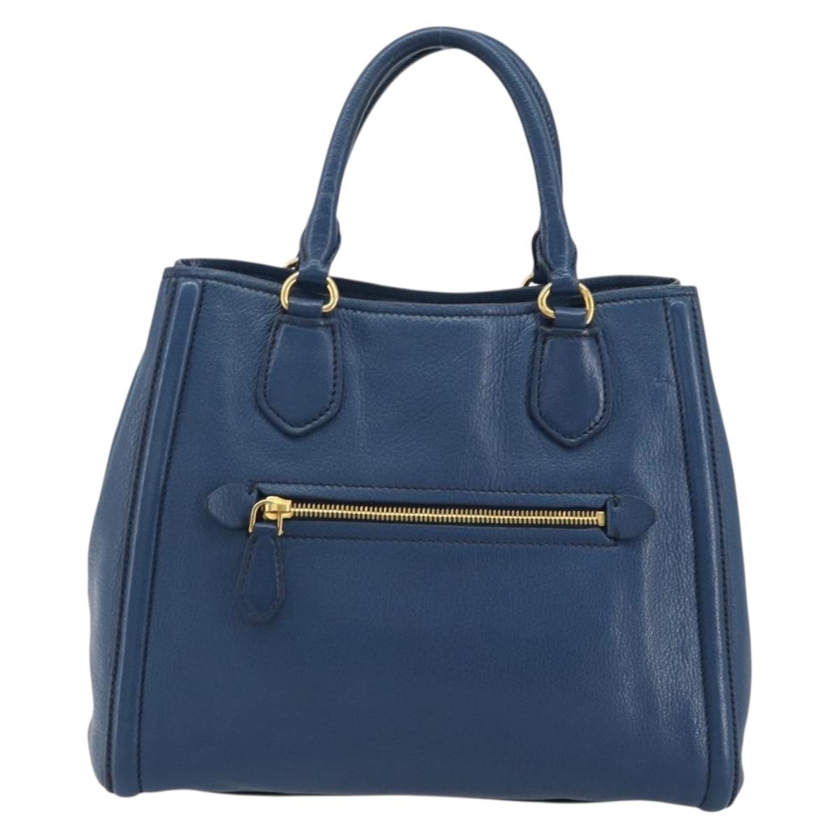 Miu Miu Hand Bag Leather Blue Gold Auth 190797