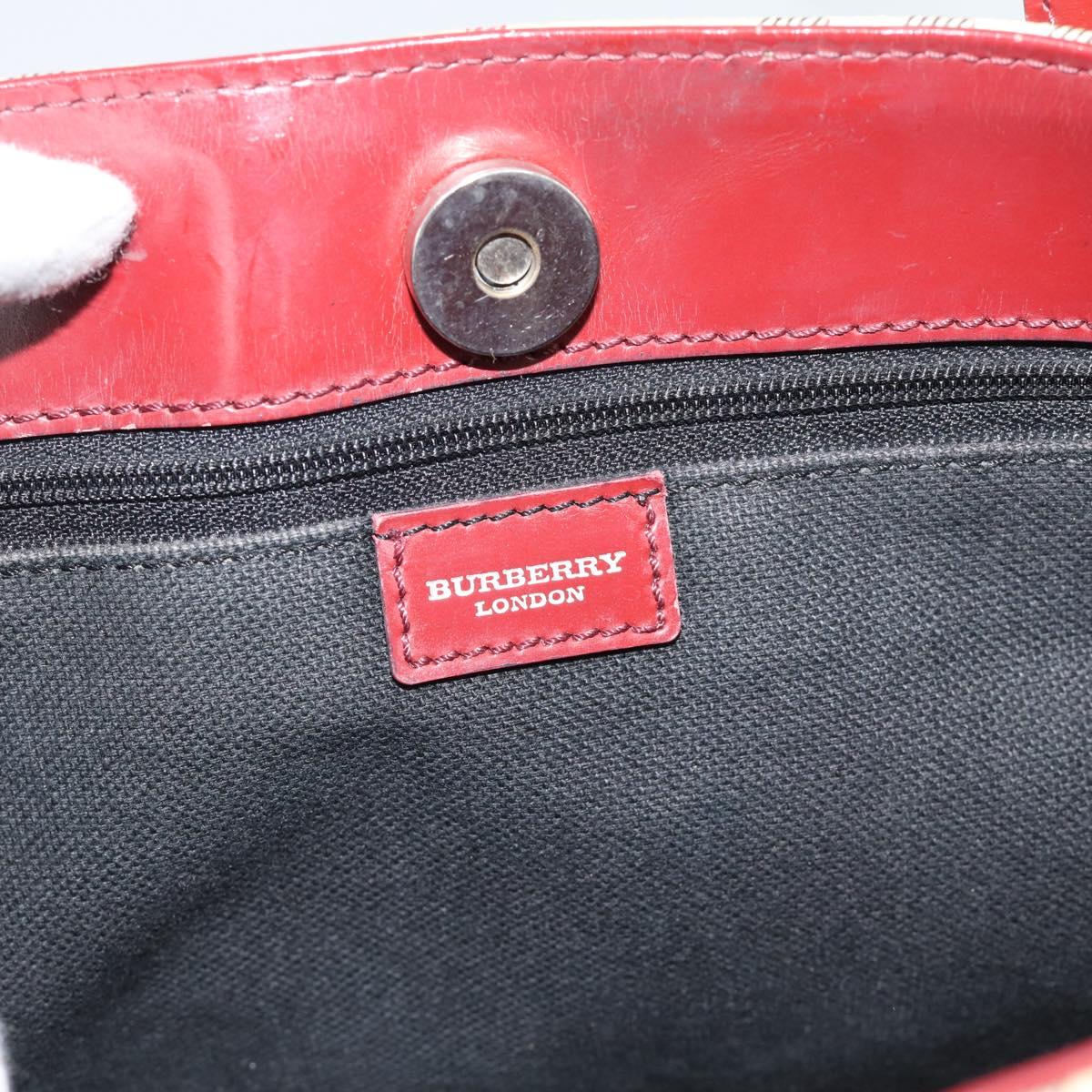 BURBERRY Nova Check Hand Bag PVC Beige Silver Auth 190798A