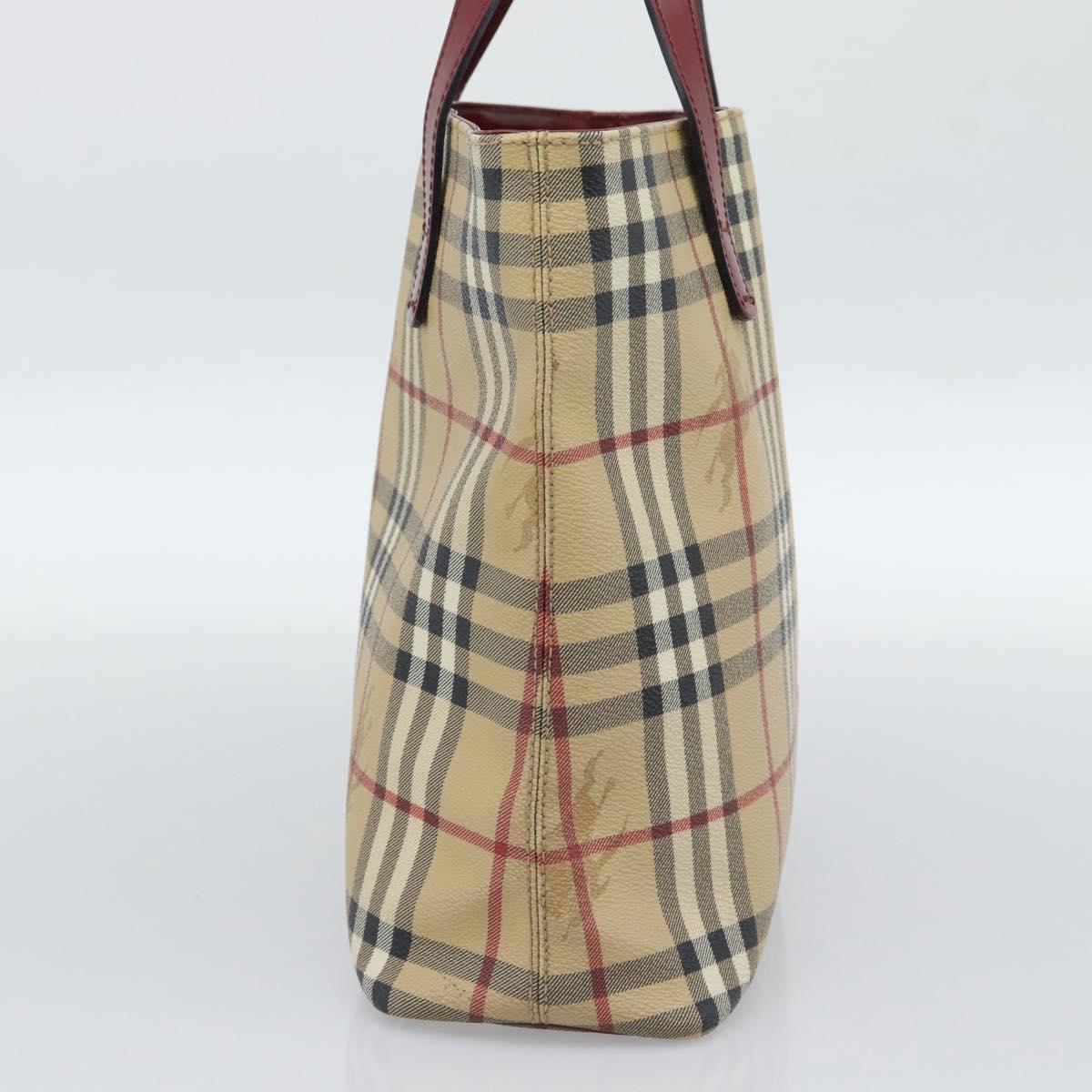 BURBERRY Nova Check Hand Bag PVC Beige Silver Auth 190798A