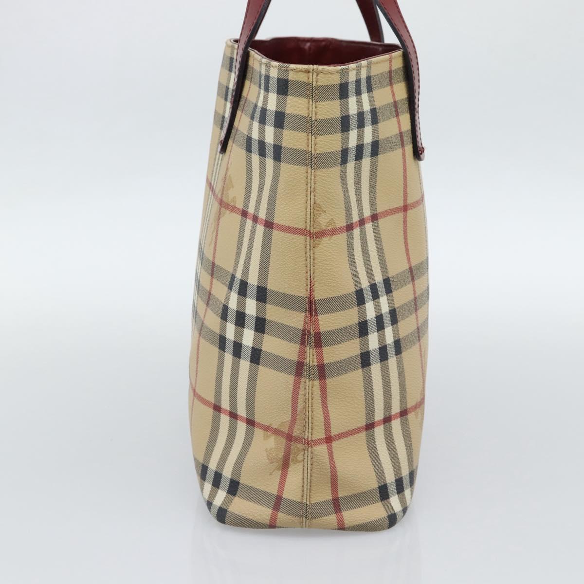 BURBERRY Nova Check Hand Bag PVC Beige Silver Auth 190798A