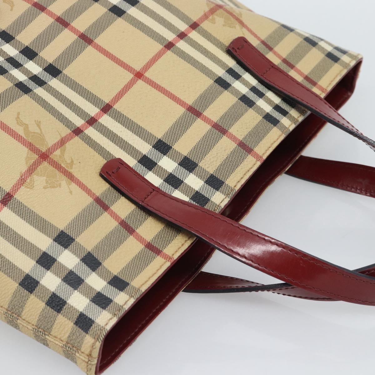 BURBERRY Nova Check Hand Bag PVC Beige Silver Auth 190798A