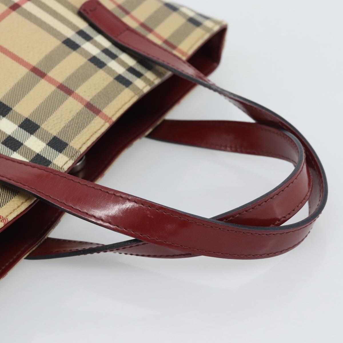 BURBERRY Nova Check Hand Bag PVC Beige Silver Auth 190798A