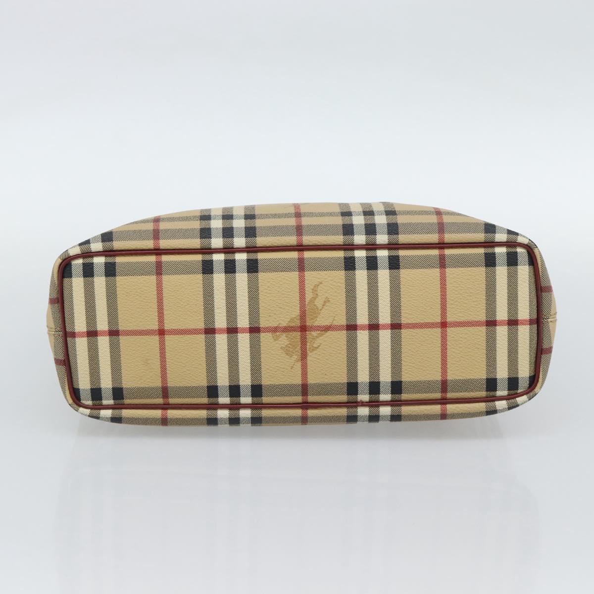 BURBERRY Nova Check Hand Bag PVC Beige Silver Auth 190798A