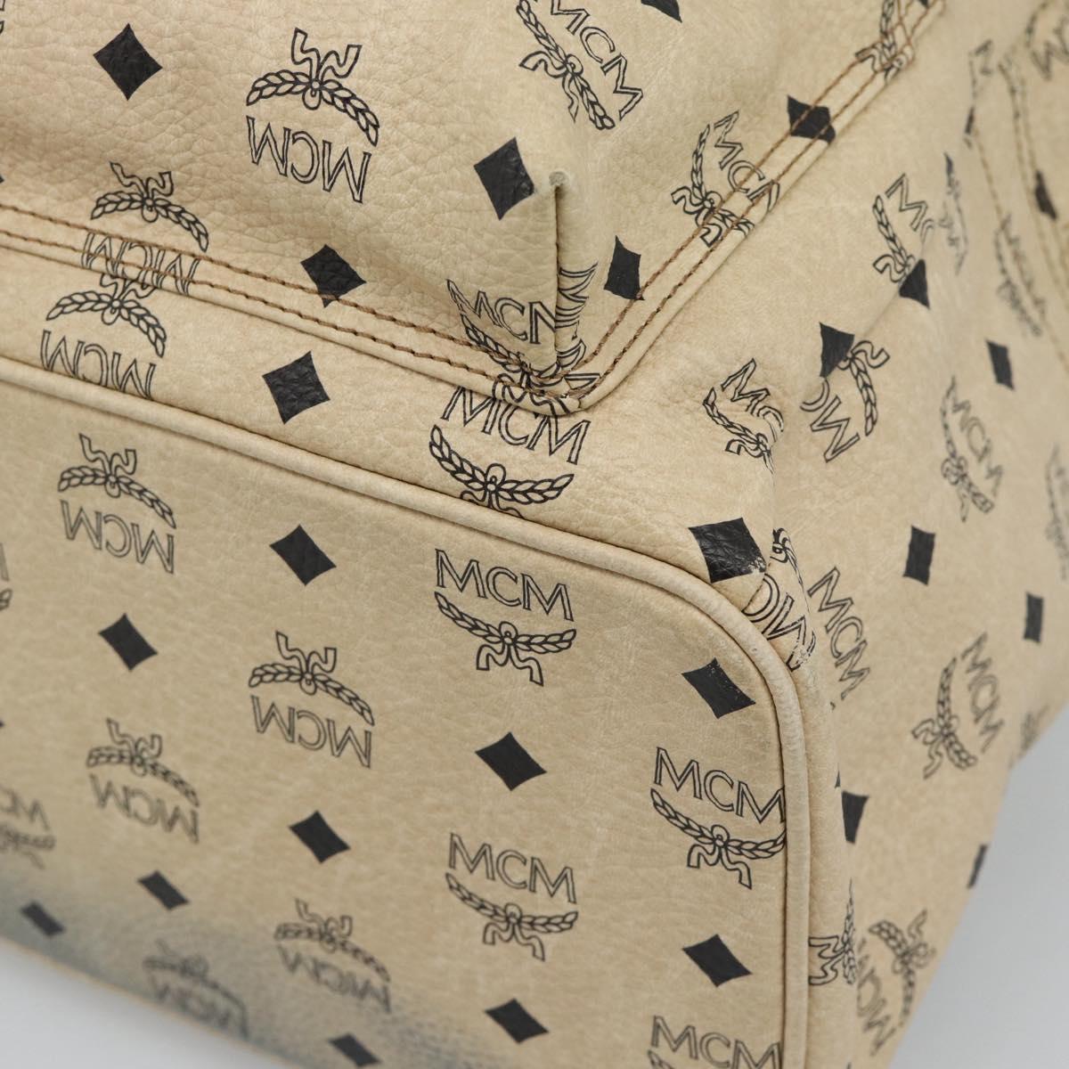 MCM Vicetos Logogram Backpack PVC Leather Beige Gold Auth 190802