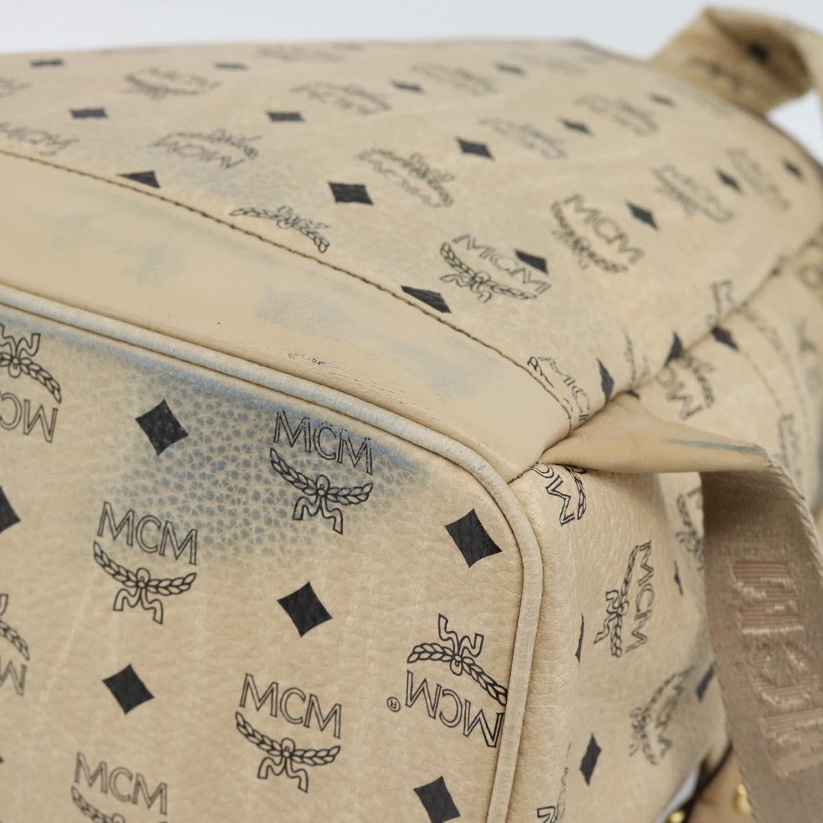 MCM Vicetos Logogram Backpack PVC Leather Beige Gold Auth 190802