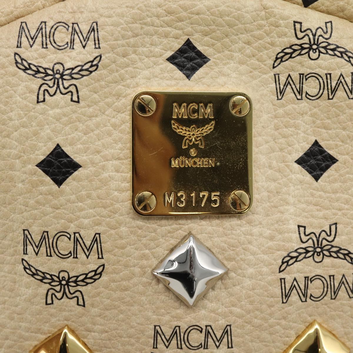 MCM Vicetos Logogram Backpack PVC Leather Beige Gold Auth 190802