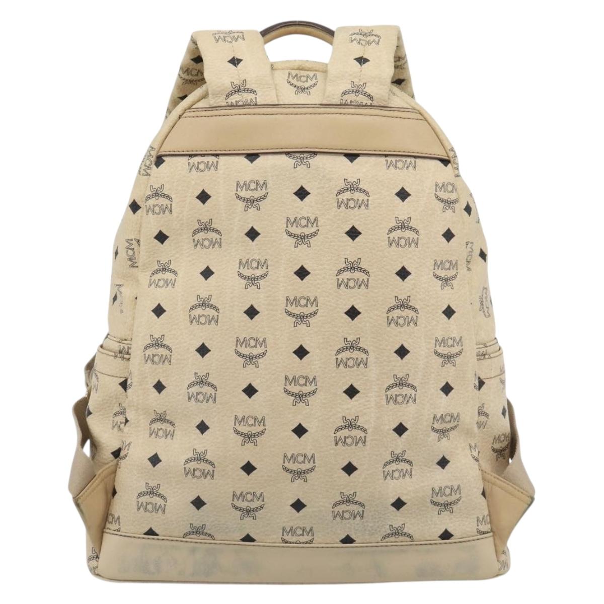 MCM Vicetos Logogram Backpack PVC Leather Beige Gold Auth 190802