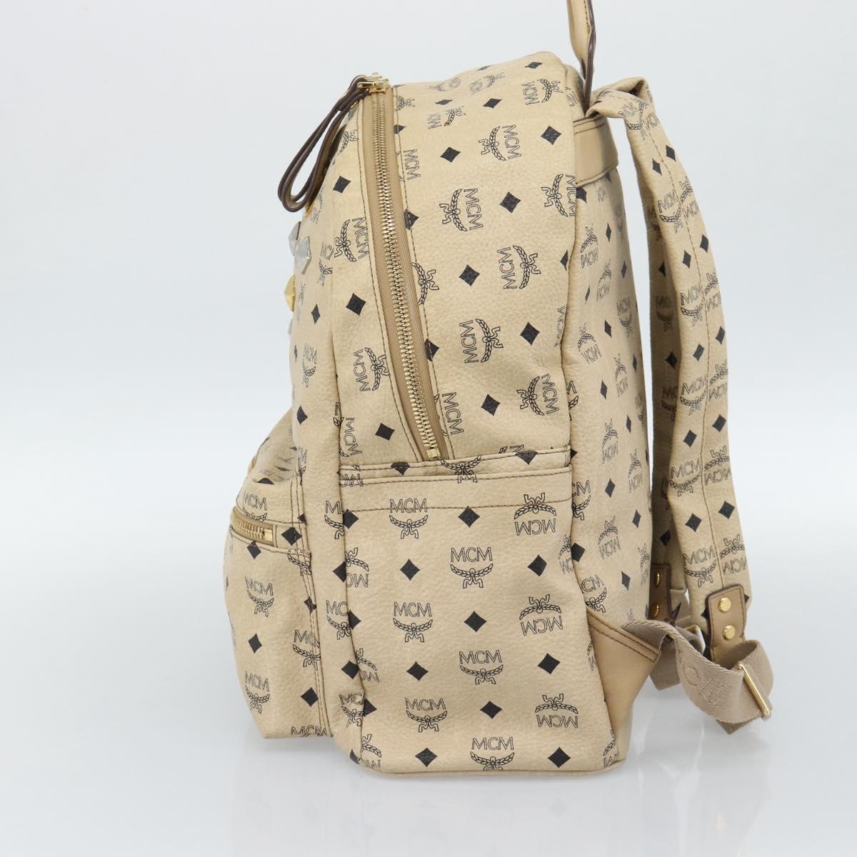 MCM Vicetos Logogram Backpack PVC Leather Beige Gold Auth 190802