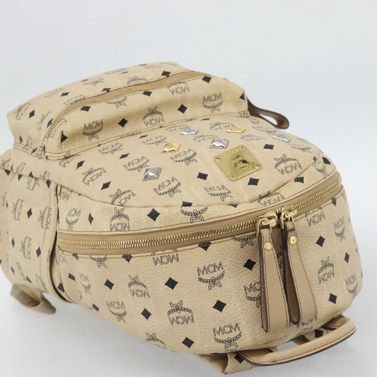 MCM Vicetos Logogram Backpack PVC Leather Beige Gold Auth 190802