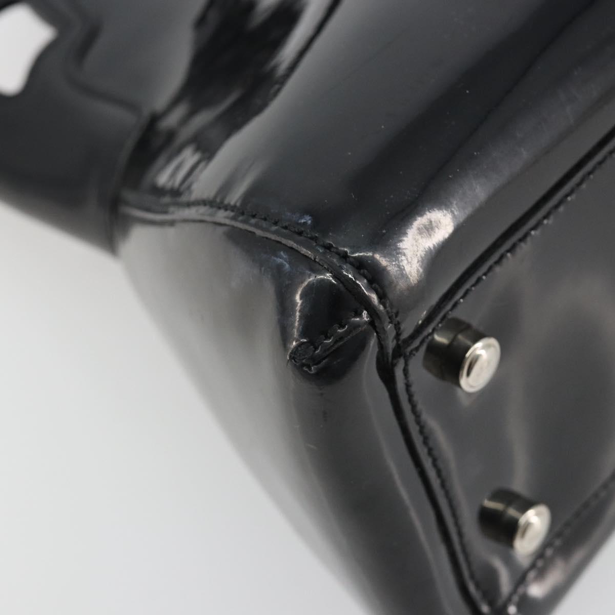 CARTIER Marcello Hand Bag Patent Leather Black Silver Auth 190805