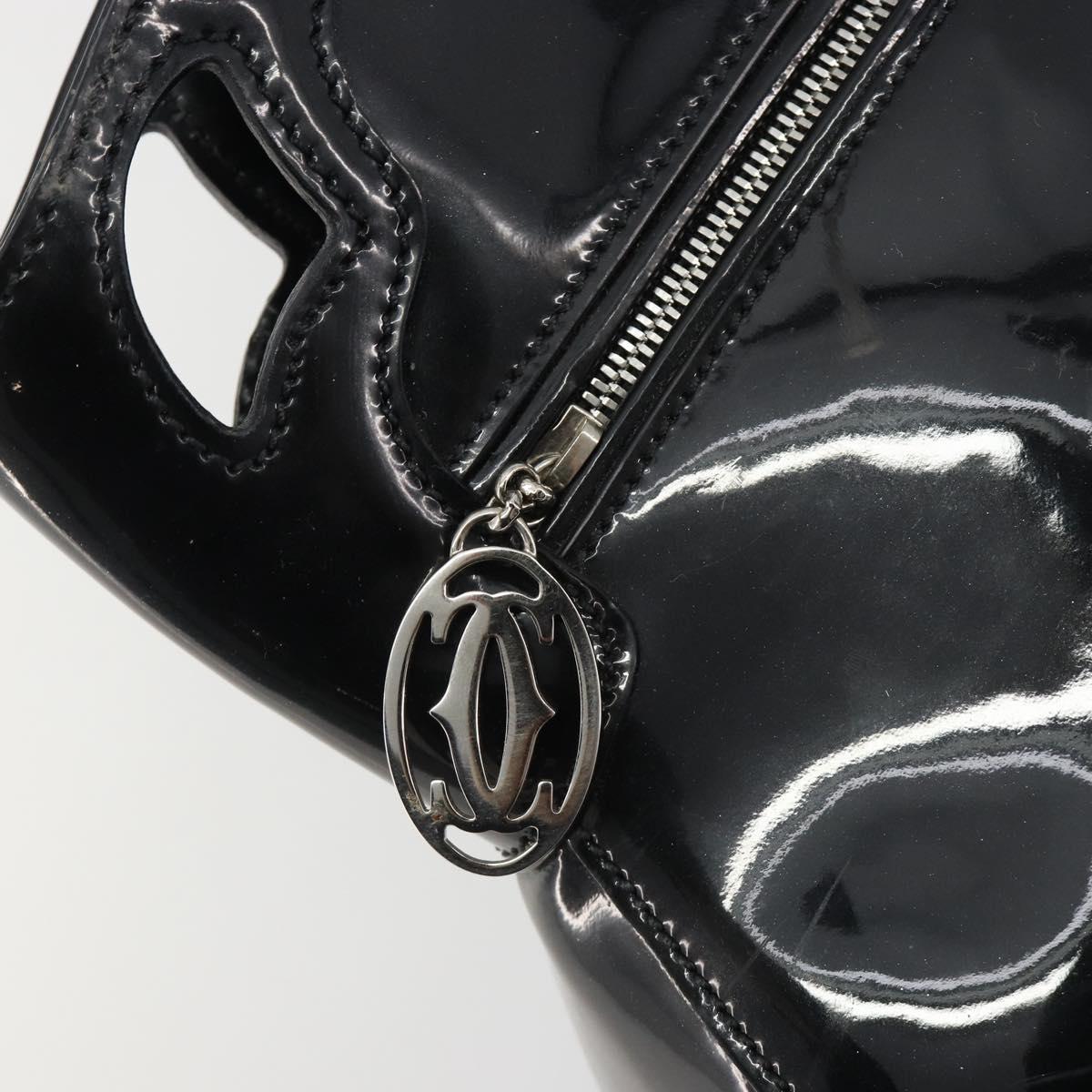 CARTIER Marcello Hand Bag Patent Leather Black Silver Auth 190805