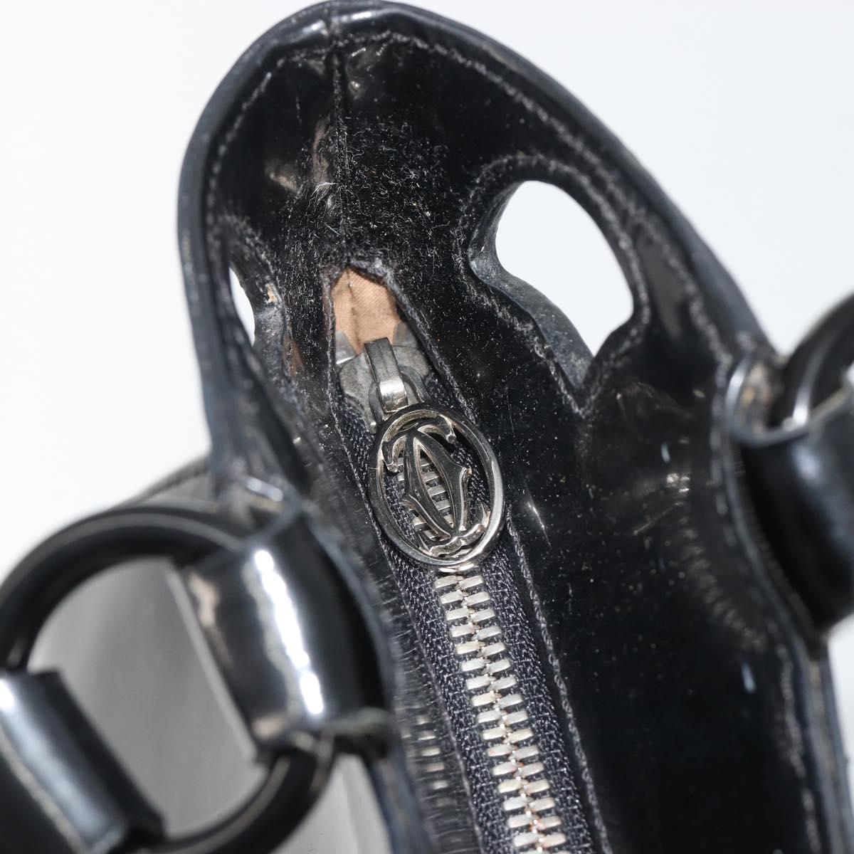 CARTIER Marcello Hand Bag Patent Leather Black Silver Auth 190805