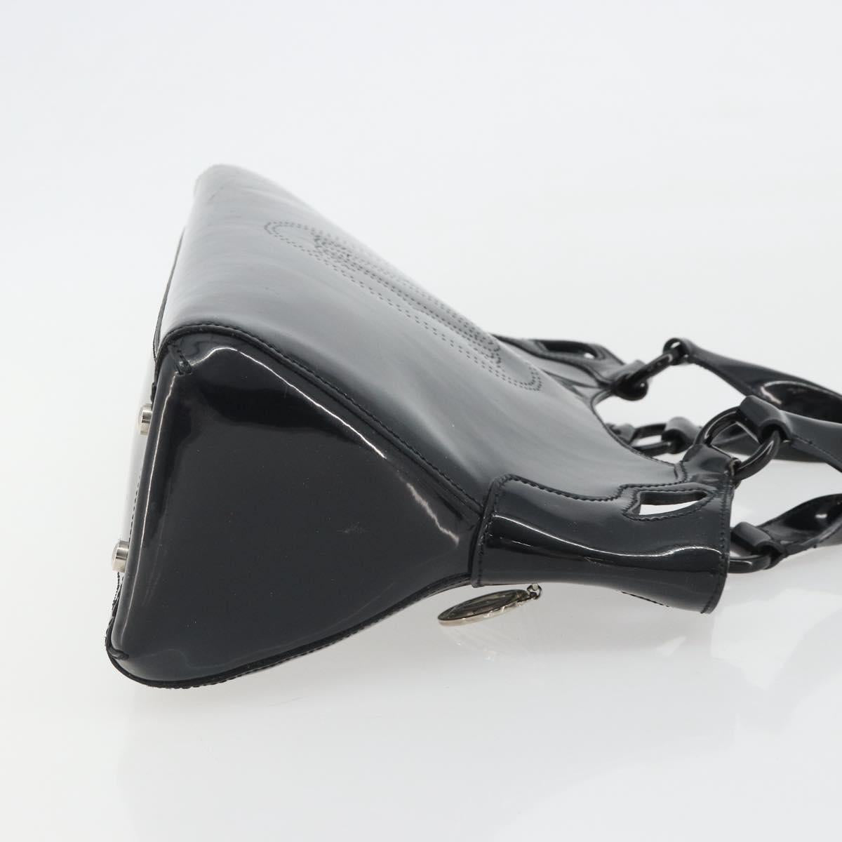 CARTIER Marcello Hand Bag Patent Leather Black Silver Auth 190805