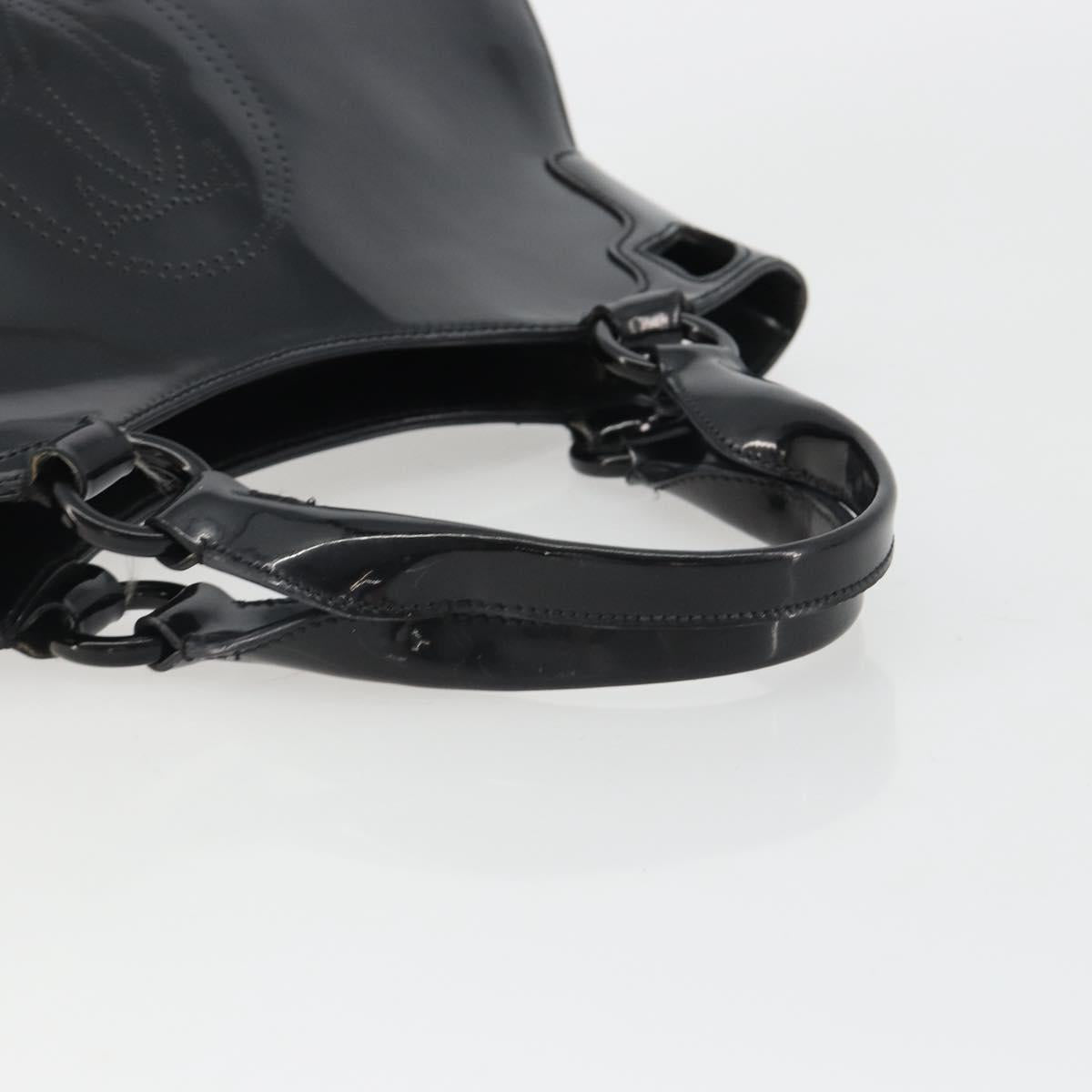 CARTIER Marcello Hand Bag Patent Leather Black Silver Auth 190805