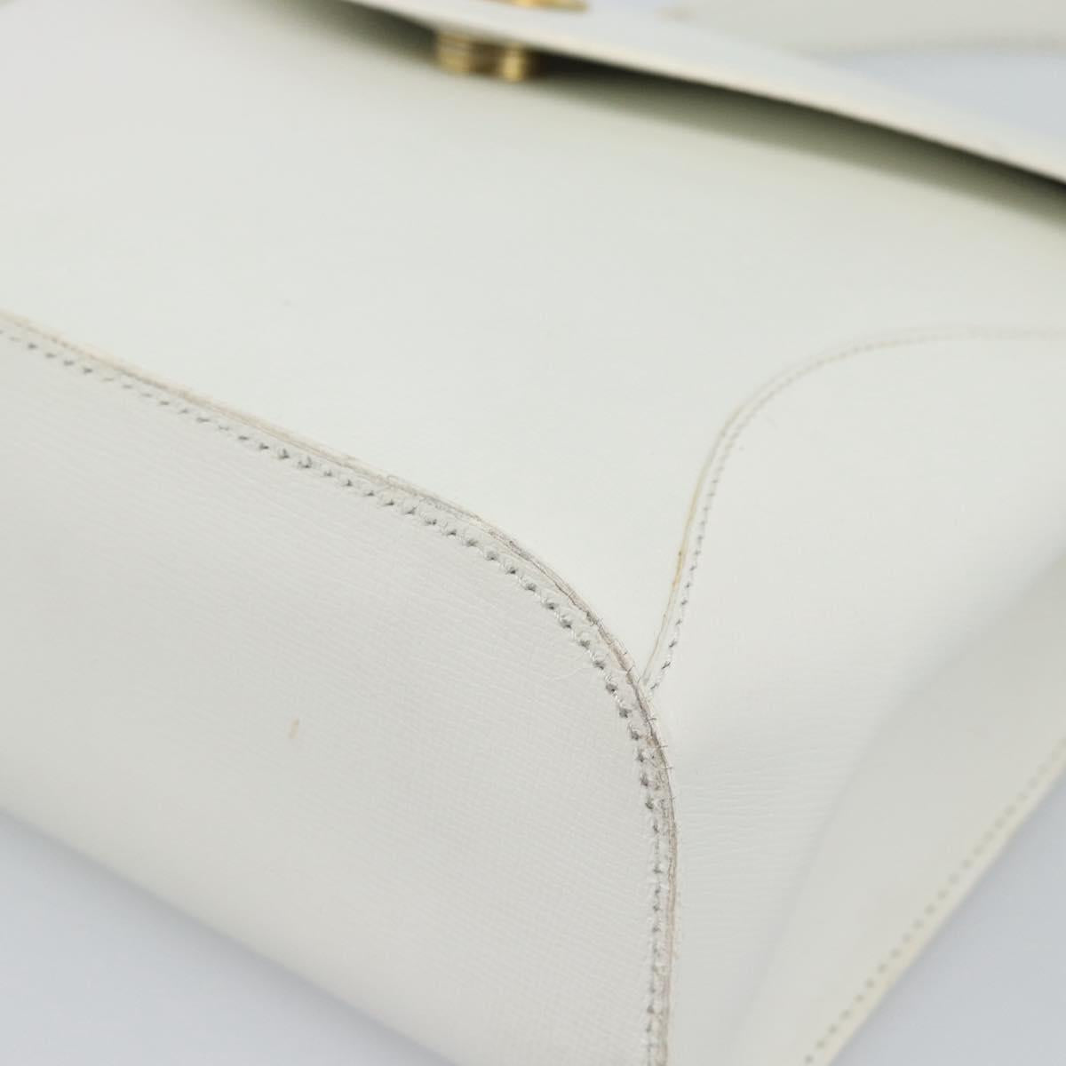Christian Dior Hand Bag Leather White Gold Auth 190806