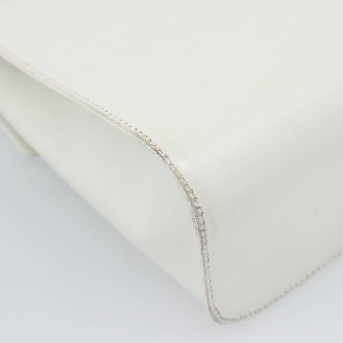Christian Dior Hand Bag Leather White Gold Auth 190806