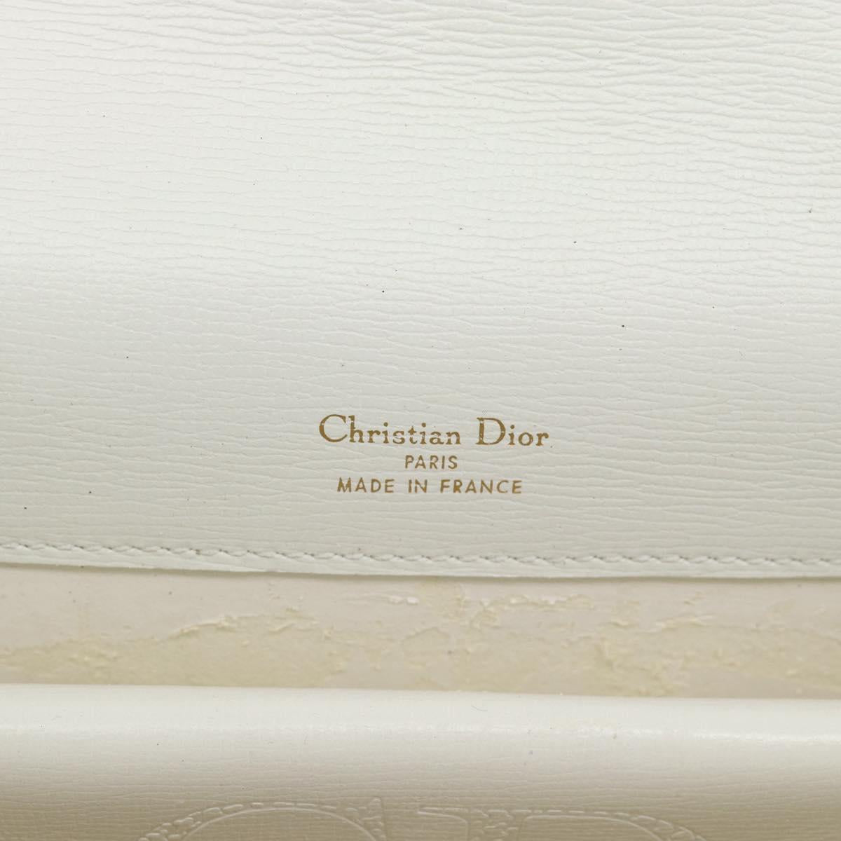 Christian Dior Hand Bag Leather White Gold Auth 190806