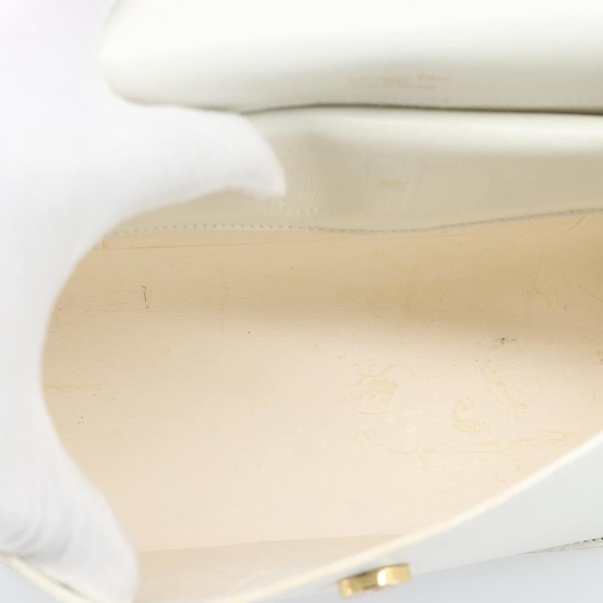 Christian Dior Hand Bag Leather White Gold Auth 190806