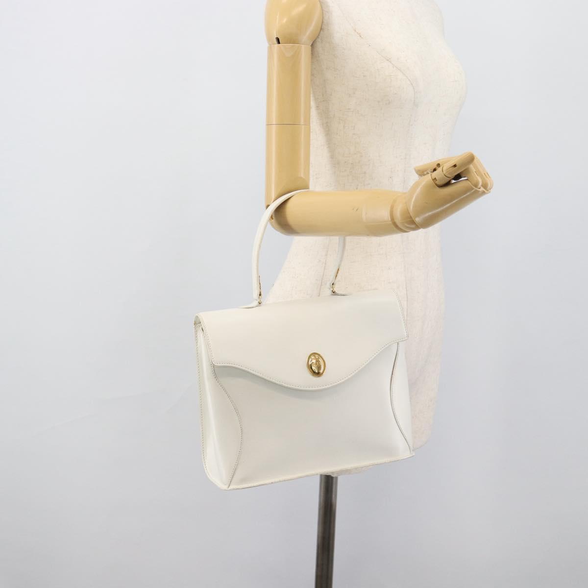 Christian Dior Hand Bag Leather White Gold Auth 190806