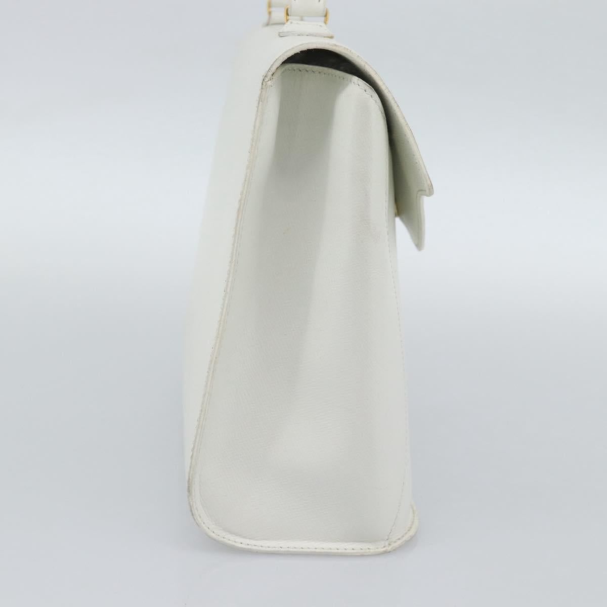 Christian Dior Hand Bag Leather White Gold Auth 190806