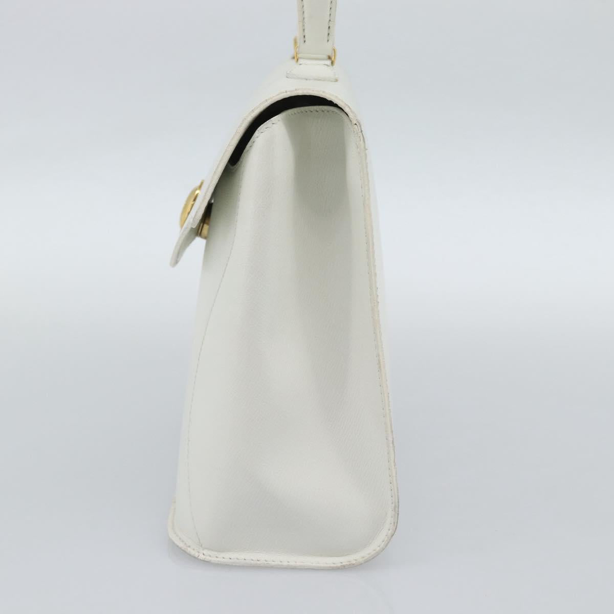Christian Dior Hand Bag Leather White Gold Auth 190806