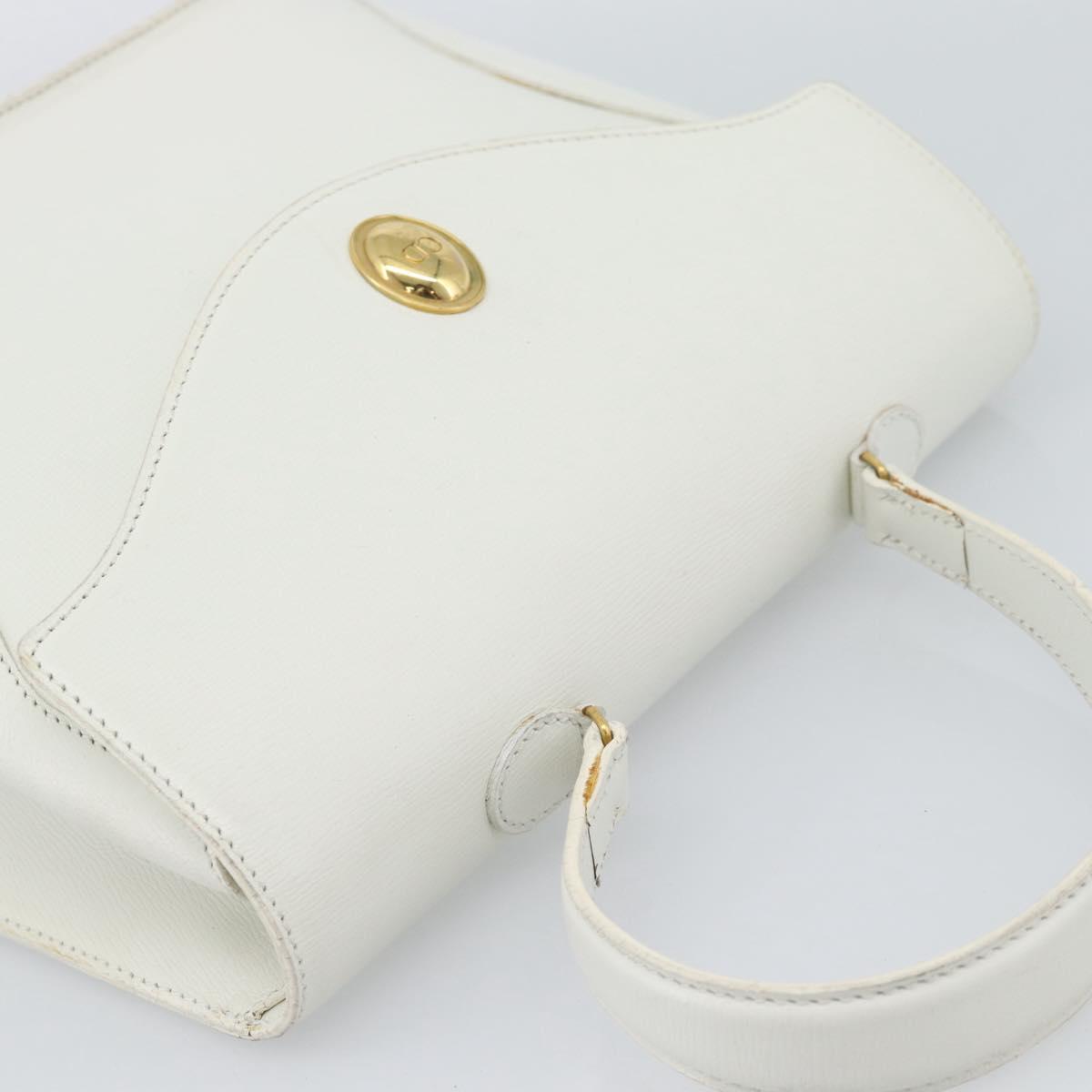 Christian Dior Hand Bag Leather White Gold Auth 190806