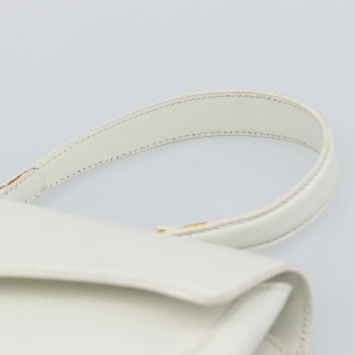 Christian Dior Hand Bag Leather White Gold Auth 190806