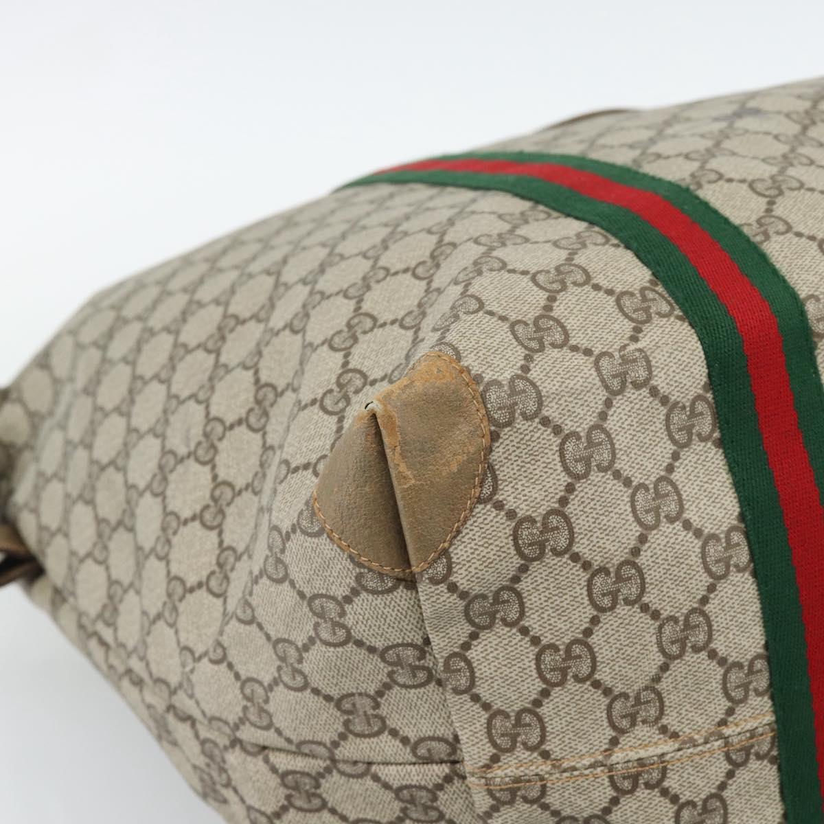 GUCCI GG Supreme Web Sherry Line Boston Bag PVC Beige Gold 89 19 012 Auth 190809