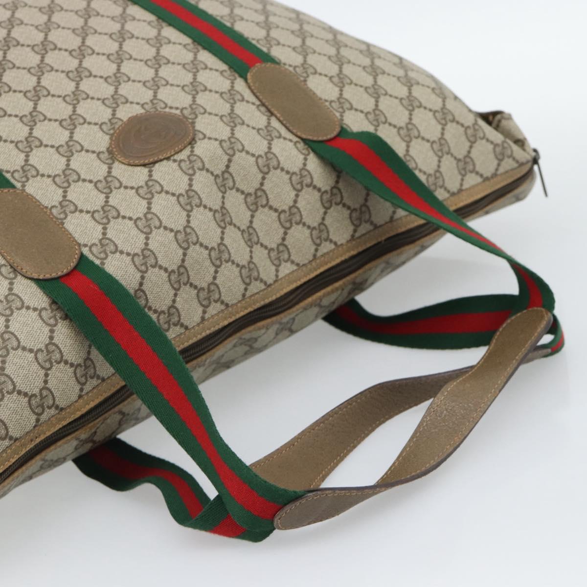 GUCCI GG Supreme Web Sherry Line Boston Bag PVC Beige Gold 89 19 012 Auth 190809