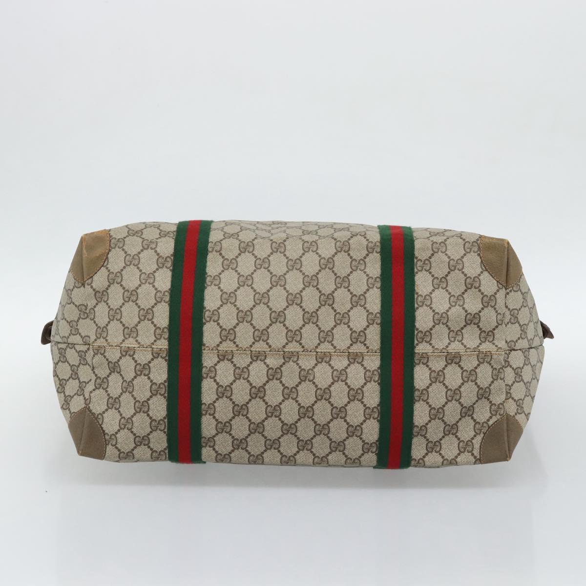 GUCCI GG Supreme Web Sherry Line Boston Bag PVC Beige Gold 89 19 012 Auth 190809