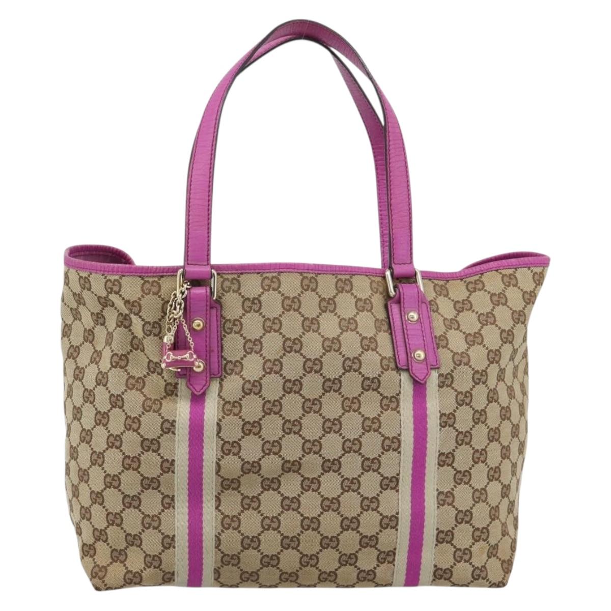 GUCCI GG Canvas Sherry Line Tote Bag Beige Gold 139260 Auth 190810