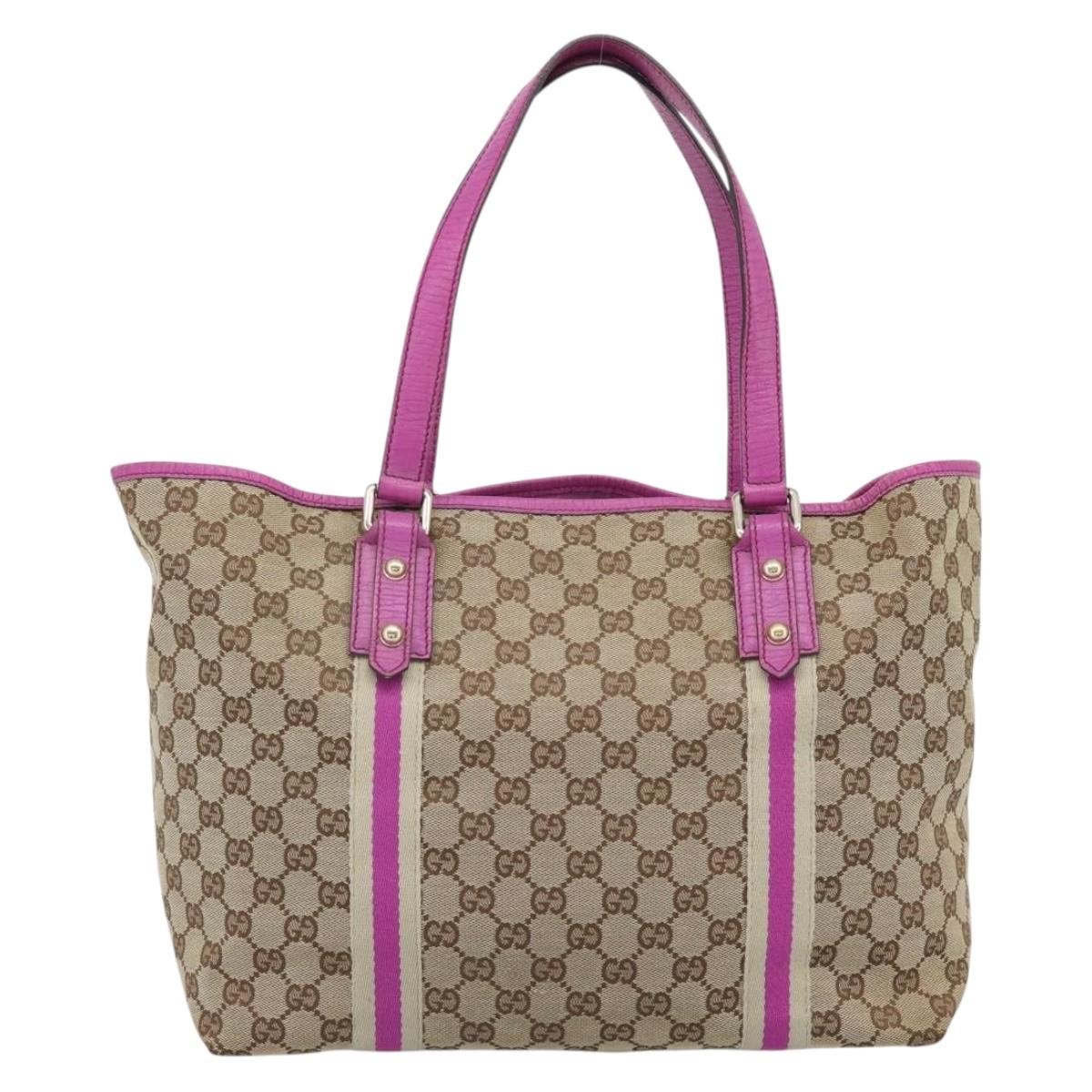 GUCCI GG Canvas Sherry Line Tote Bag Beige Gold 139260 Auth 190810