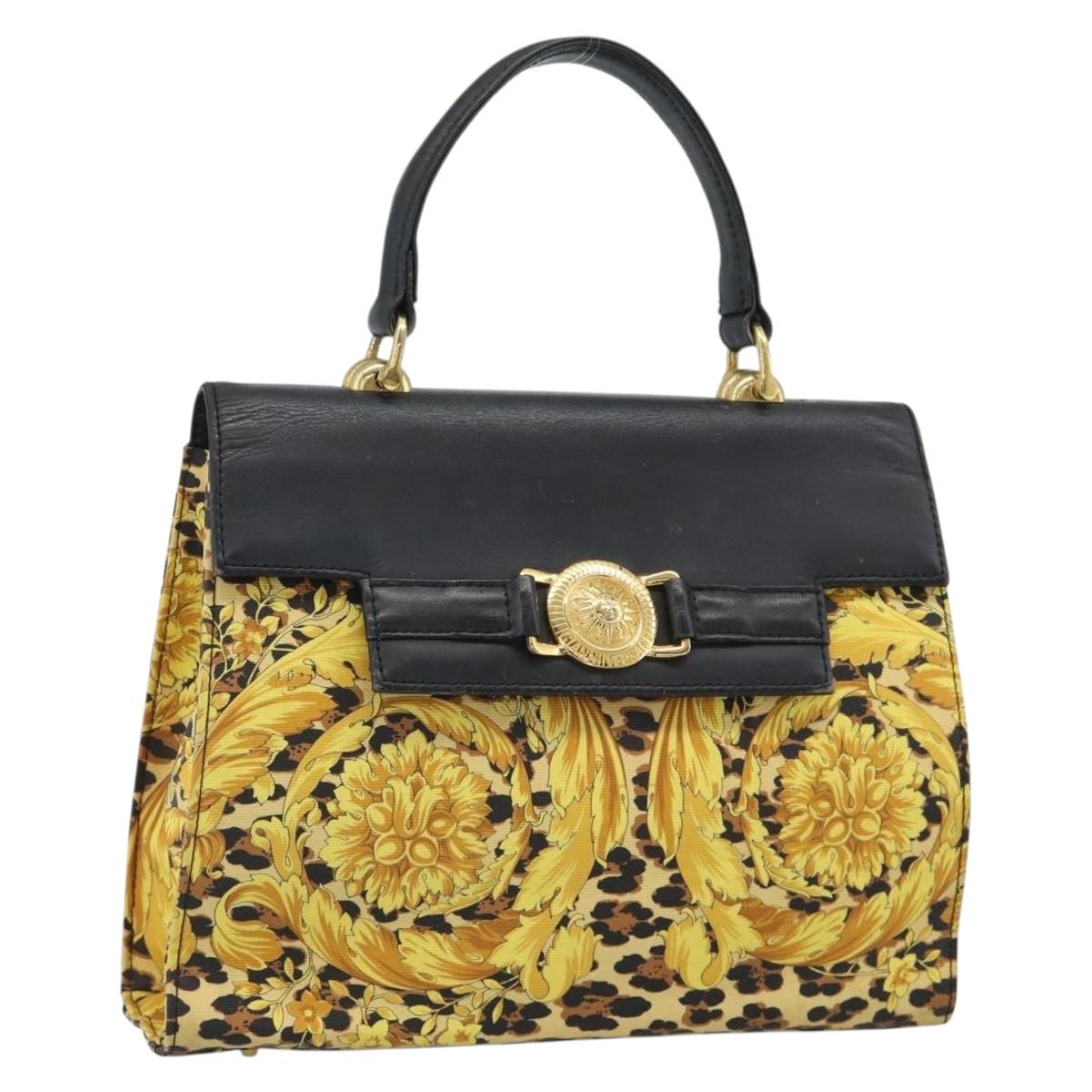Gianni Versace Hand Bag PVC Canvas Yellow Gold Auth 190811