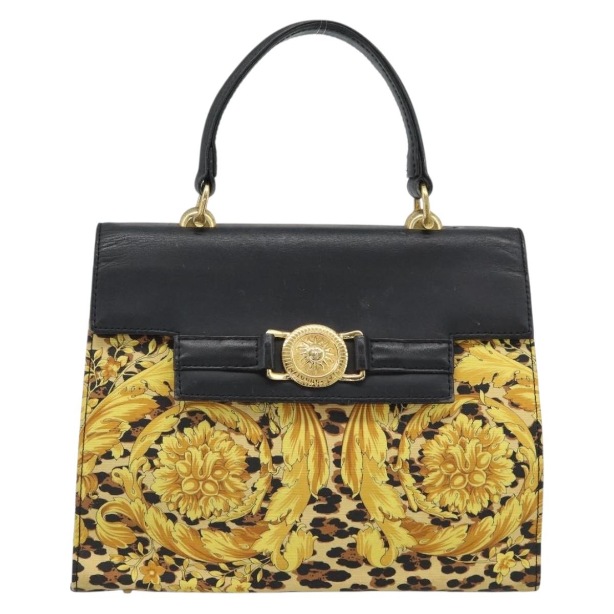 Gianni Versace Hand Bag PVC Canvas Yellow Gold Auth 190811