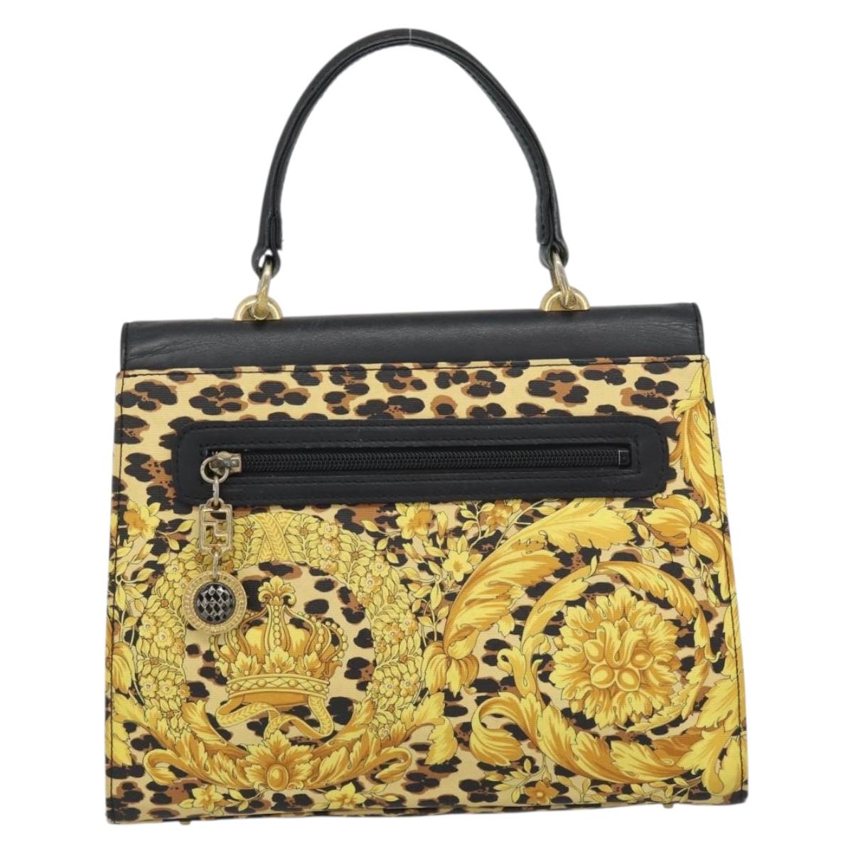 Gianni Versace Hand Bag PVC Canvas Yellow Gold Auth 190811