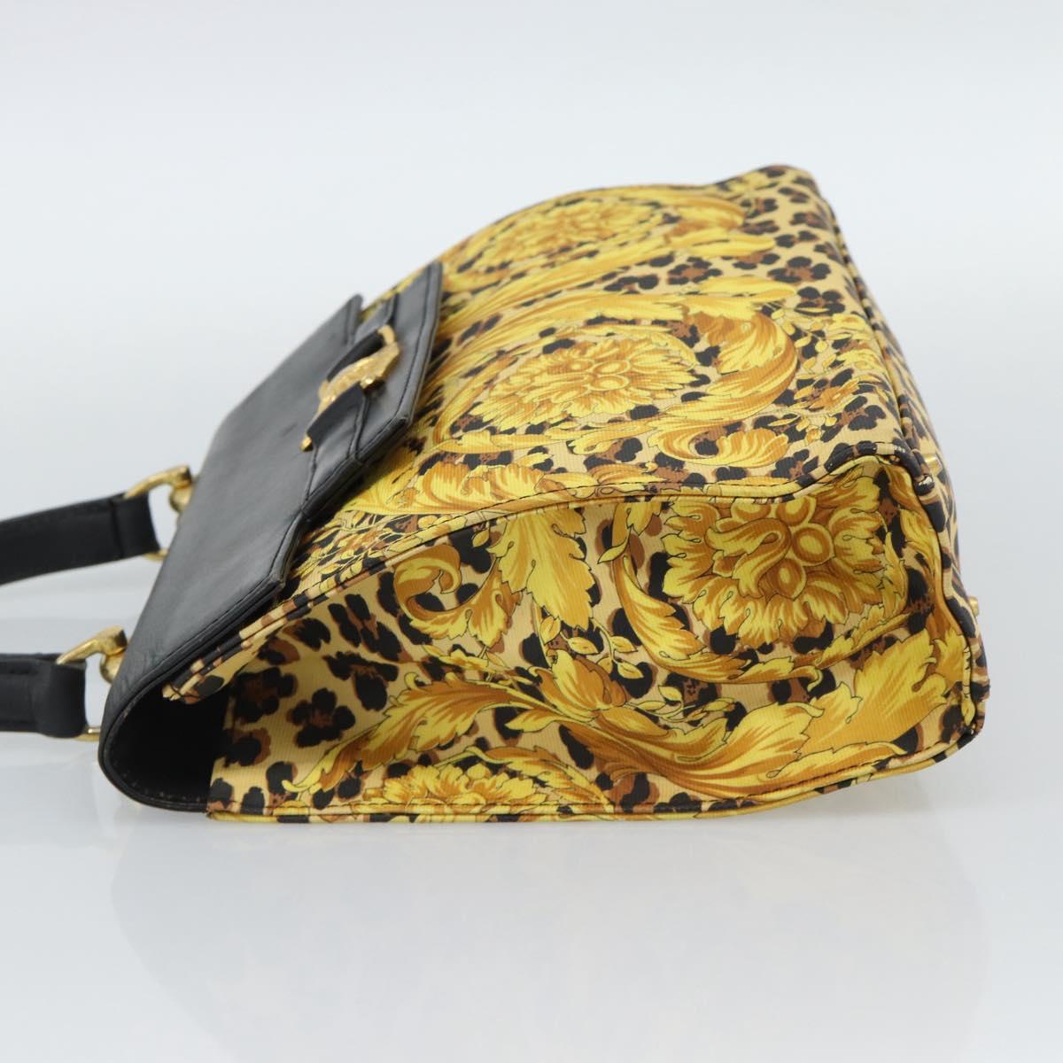 Gianni Versace Hand Bag PVC Canvas Yellow Gold Auth 190811