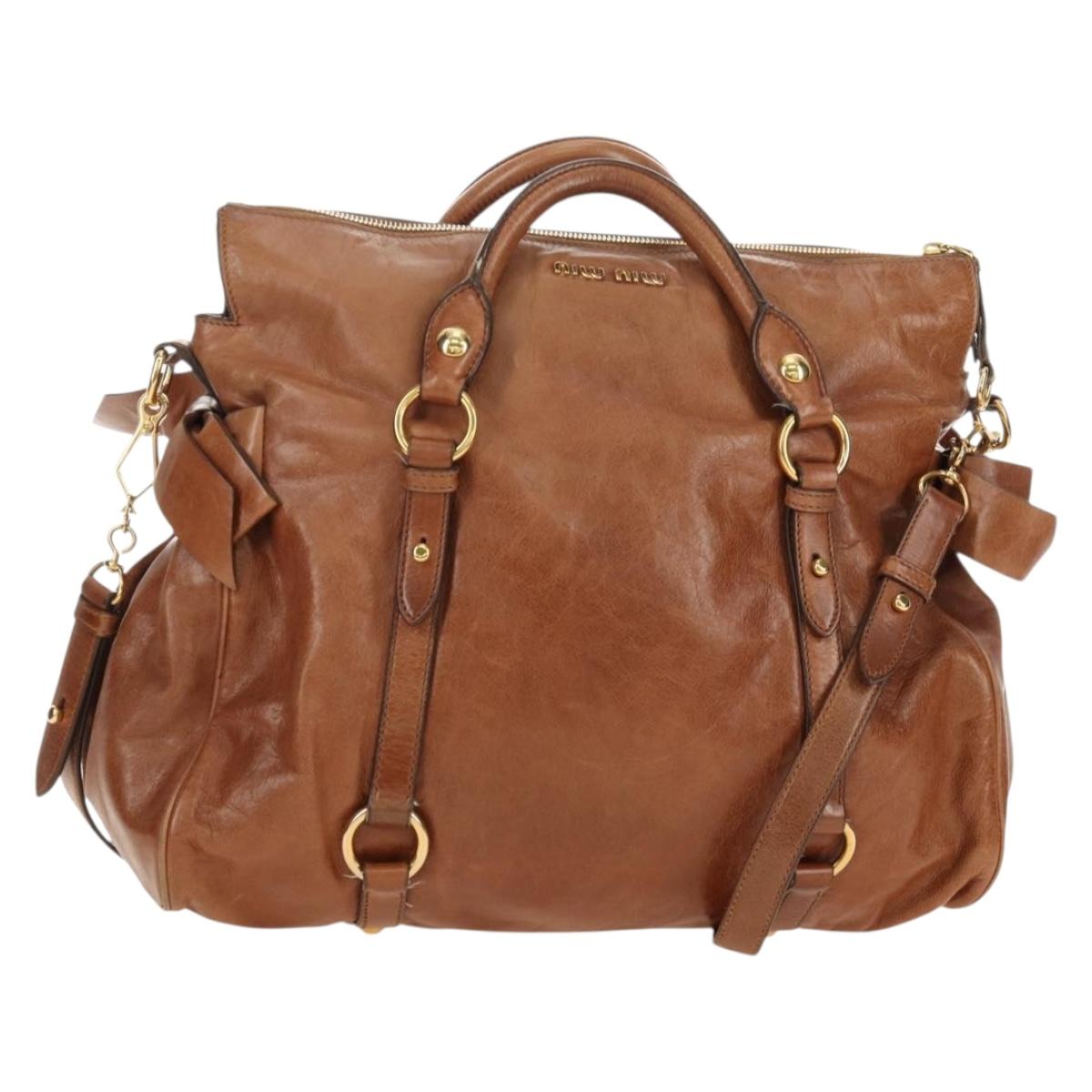 Miu Miu Hand Bag Leather 2way Brown Gold Auth 190812SAM