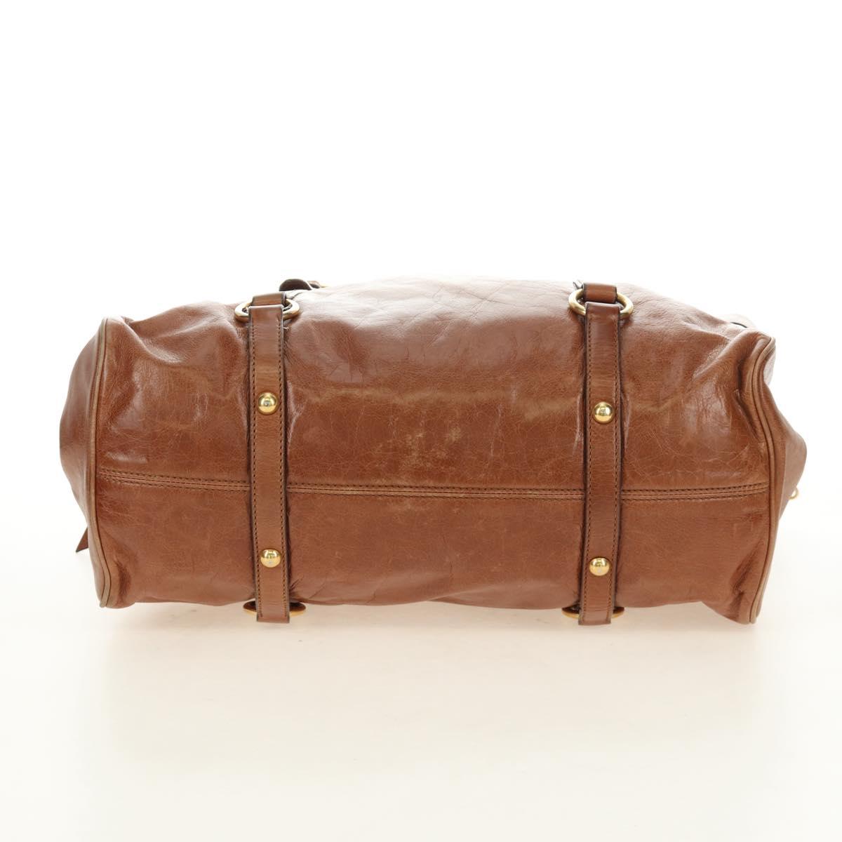 Miu Miu Hand Bag Leather 2way Brown Gold Auth 190812SAM