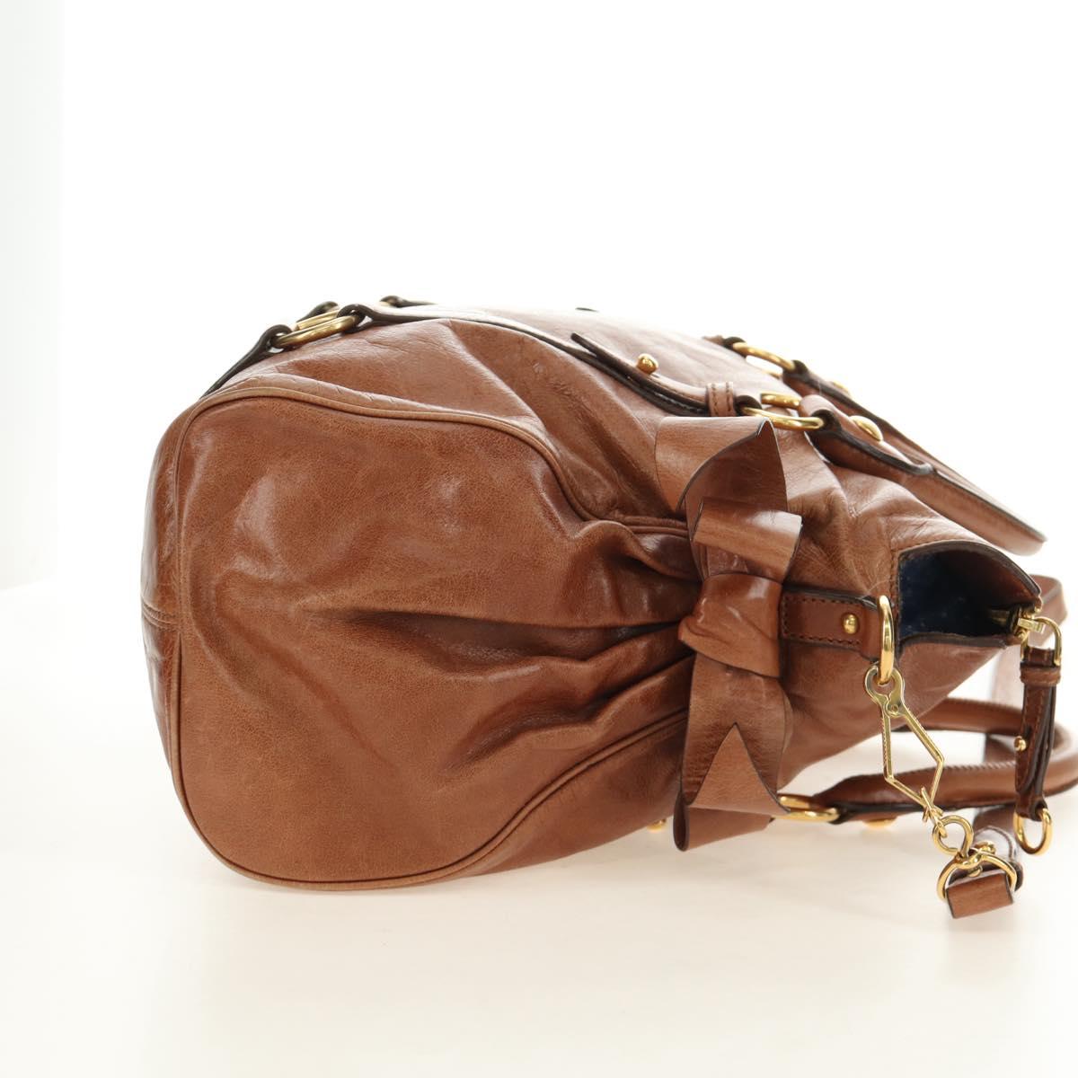 Miu Miu Hand Bag Leather 2way Brown Gold Auth 190812SAM