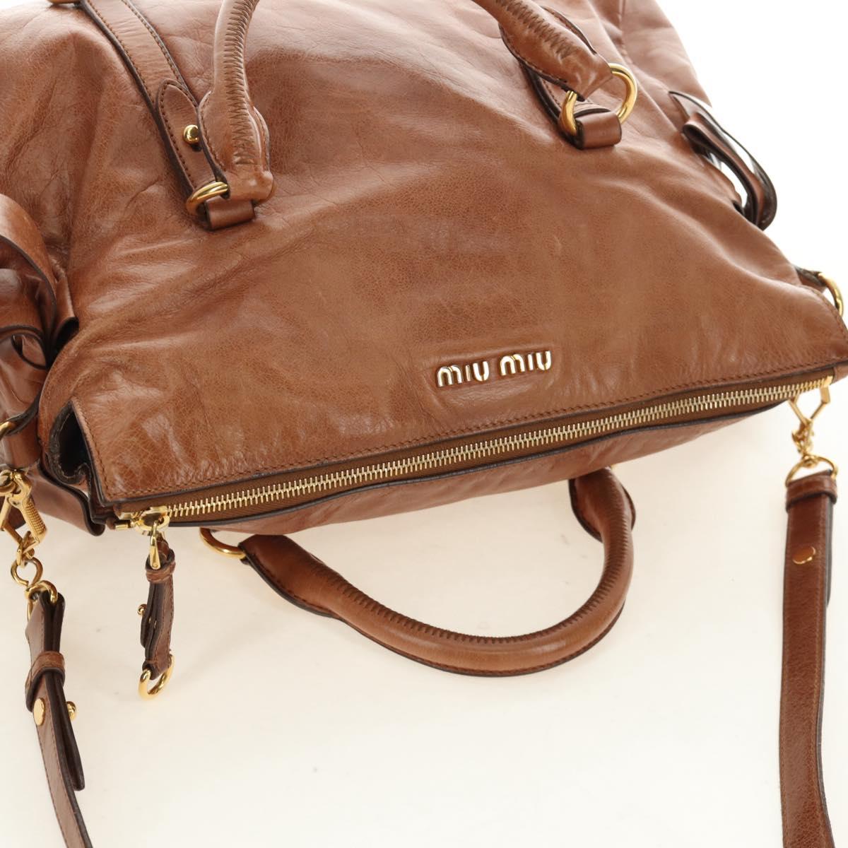 Miu Miu Hand Bag Leather 2way Brown Gold Auth 190812SAM