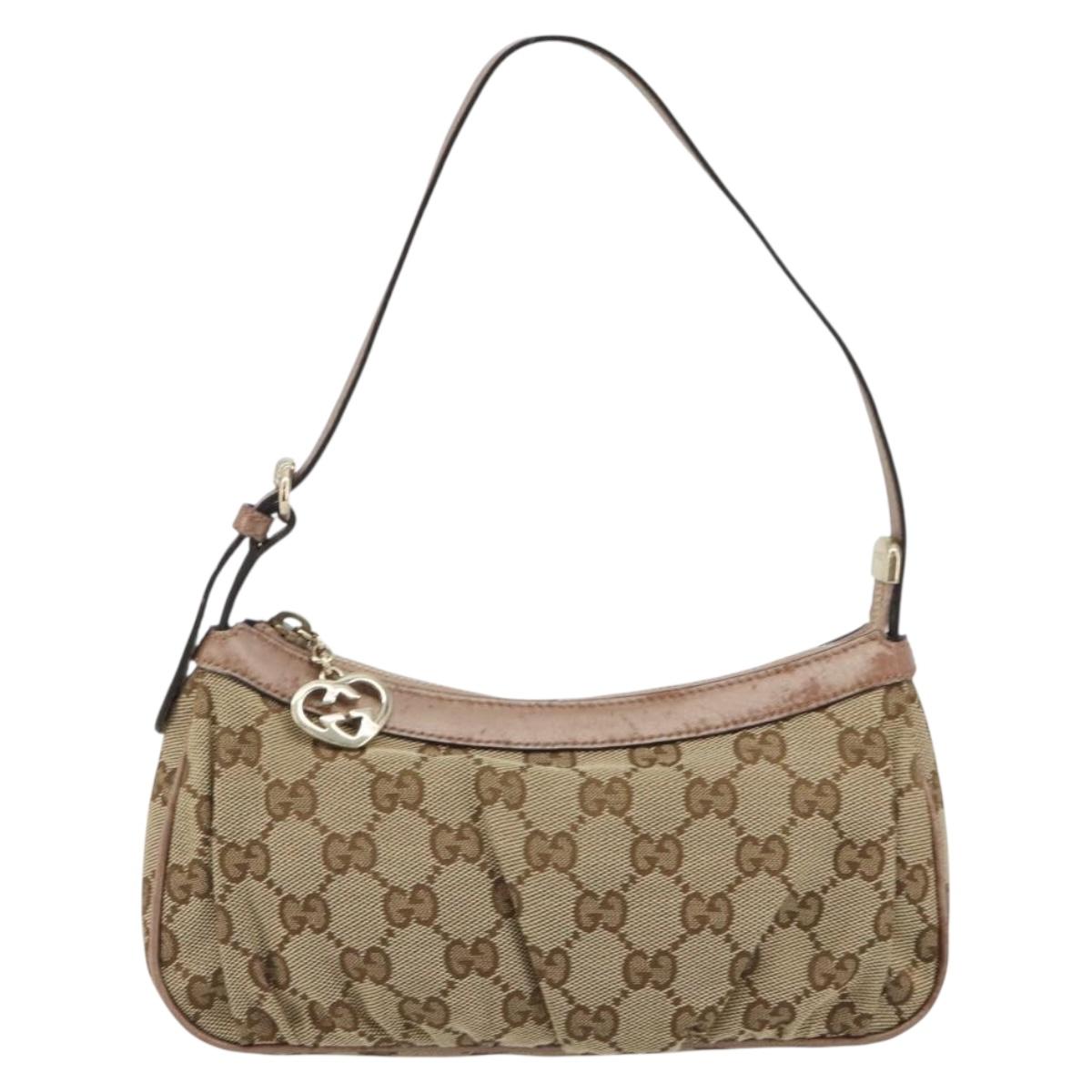 GUCCI GG Canvas Accessory Pouch Beige Gold 245938 Auth 190816