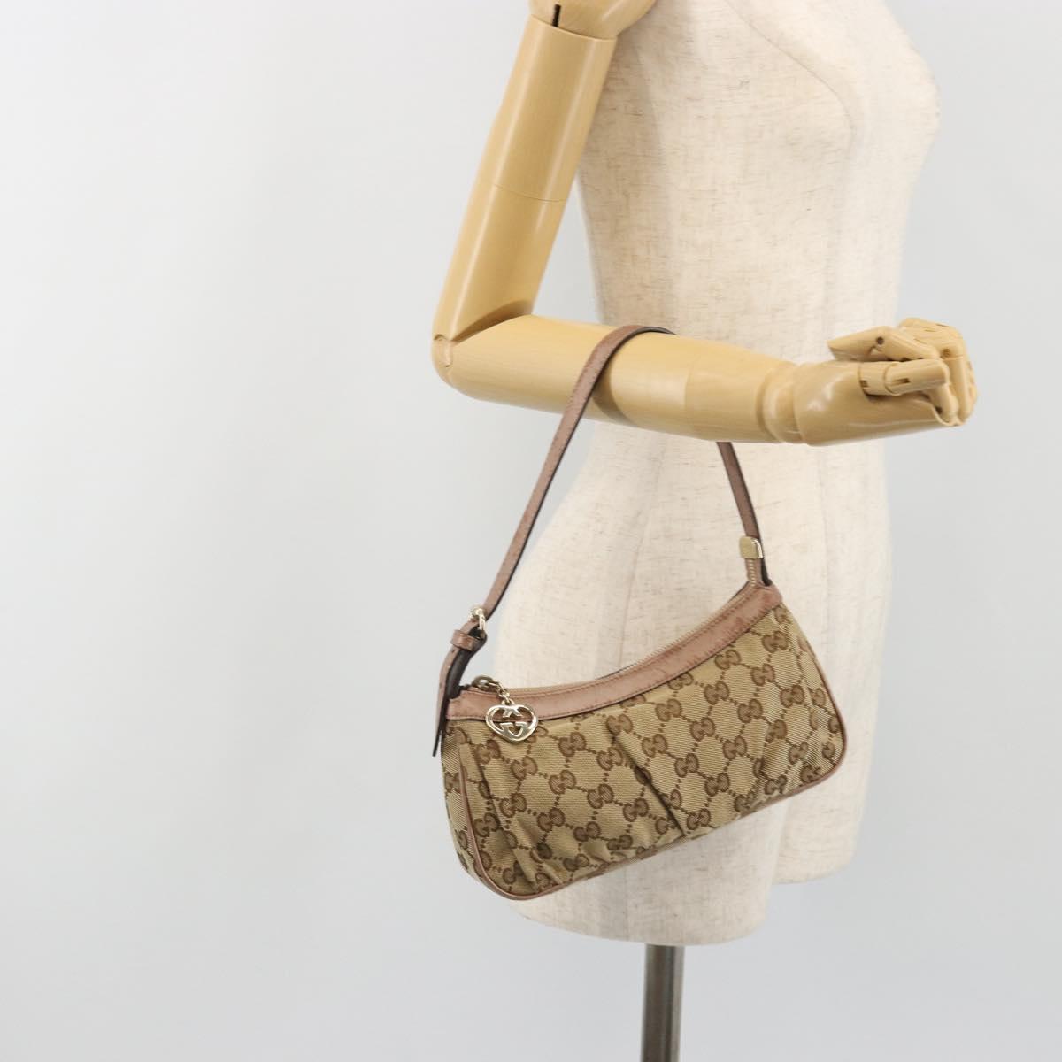 GUCCI GG Canvas Accessory Pouch Beige Gold 245938 Auth 190816