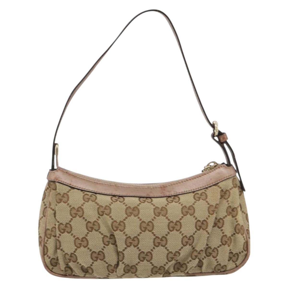 GUCCI GG Canvas Accessory Pouch Beige Gold 245938 Auth 190816
