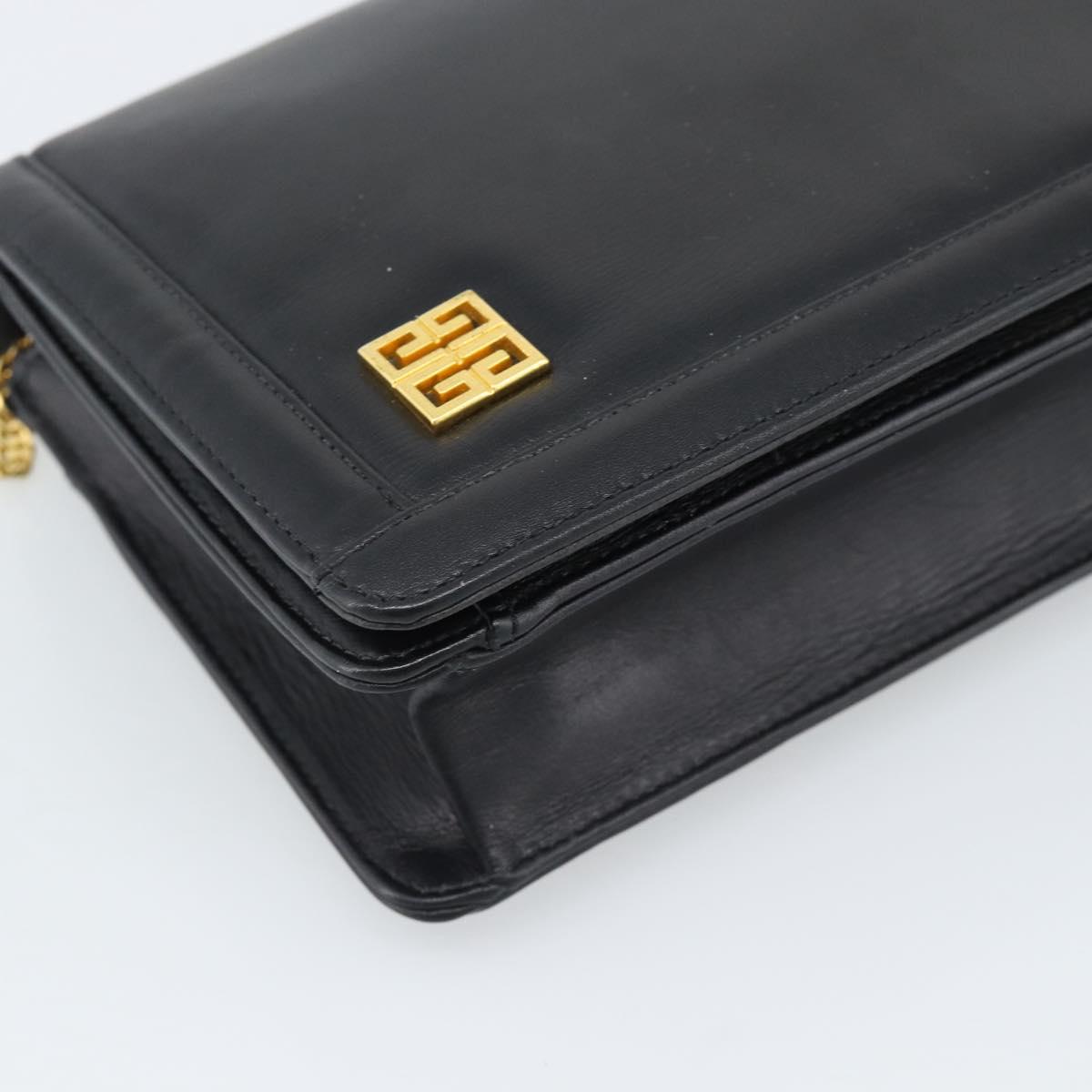 GIVENCHY Chain Shoulder Bag Leather Black Gold Auth 190822A