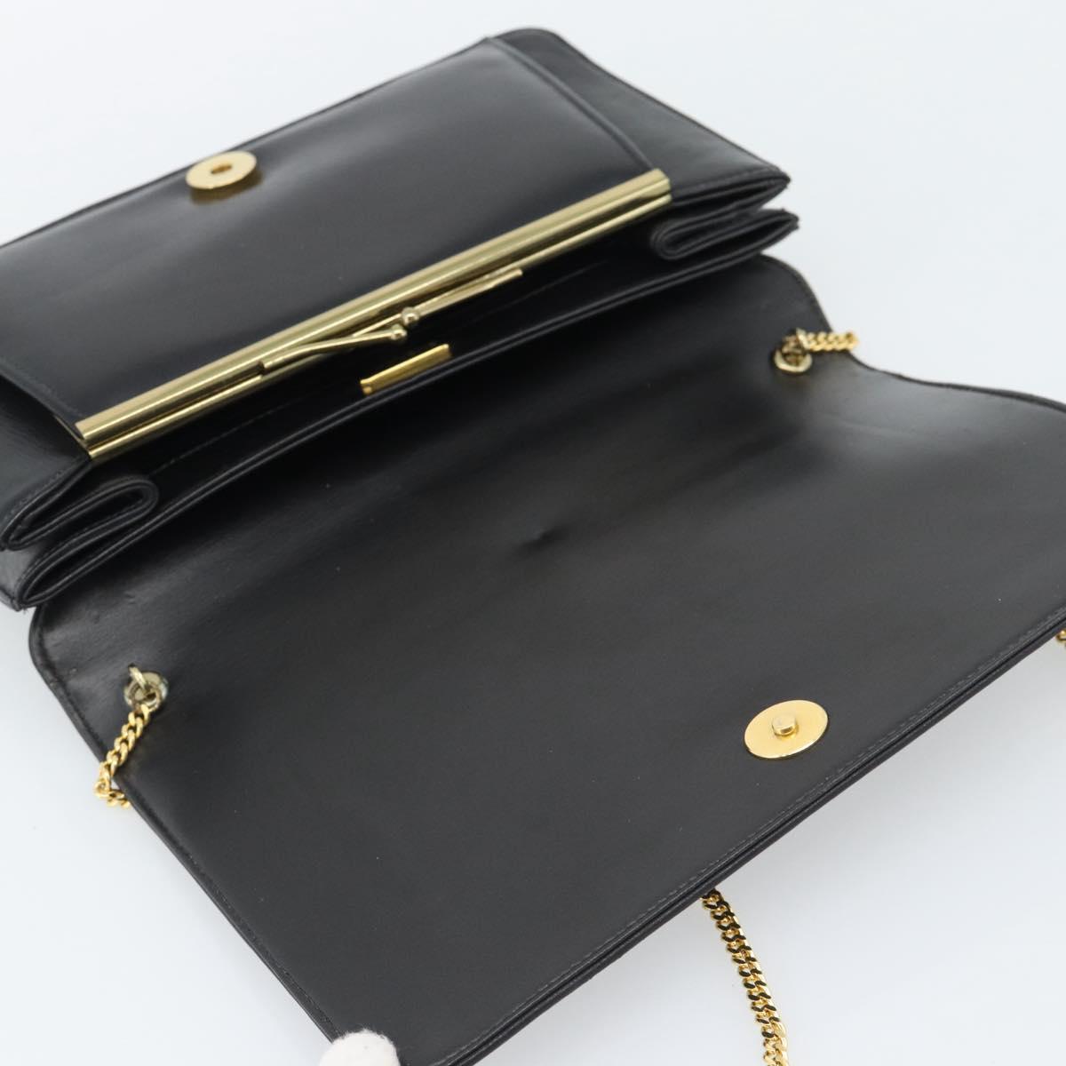 GIVENCHY Chain Shoulder Bag Leather Black Gold Auth 190822A