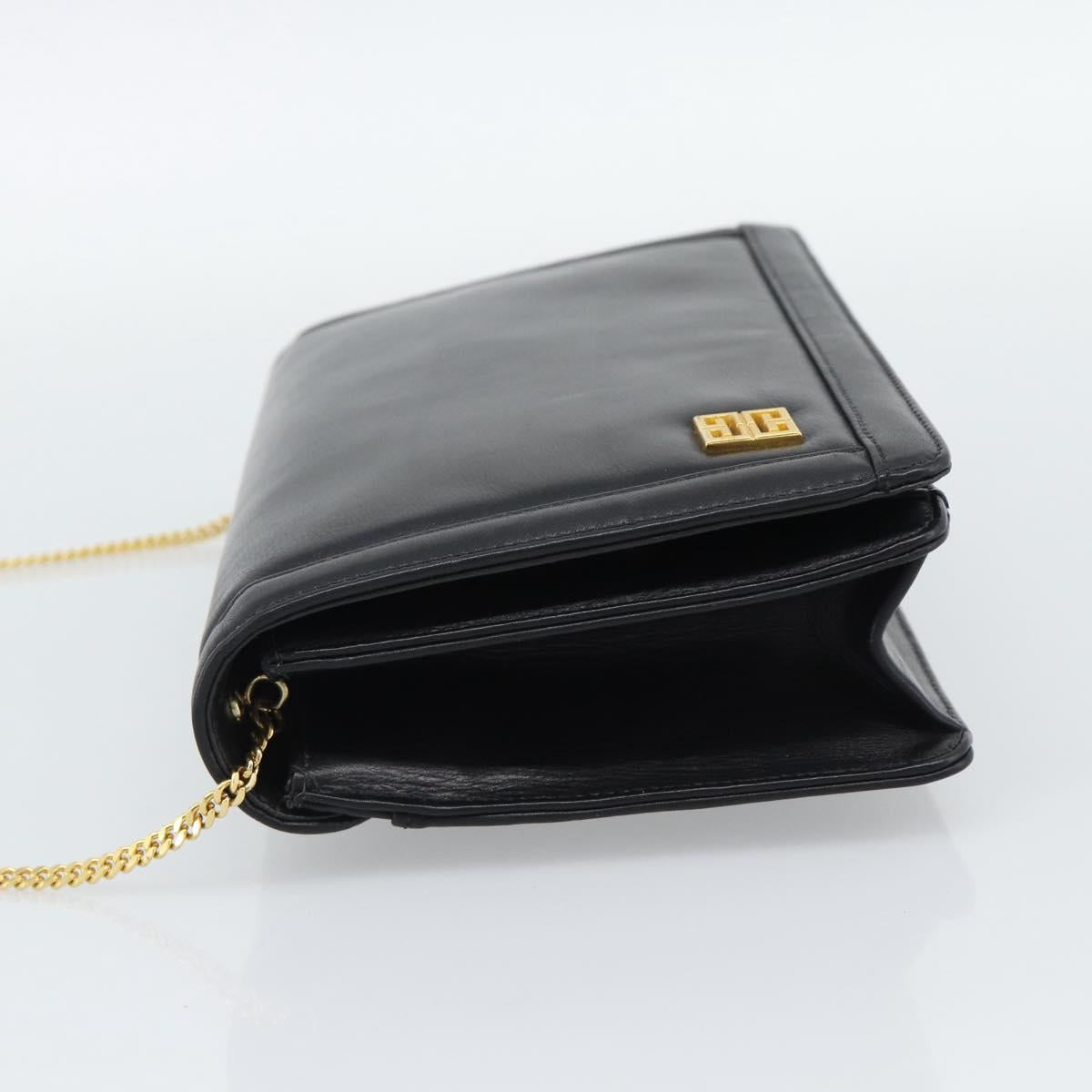 GIVENCHY Chain Shoulder Bag Leather Black Gold Auth 190822A