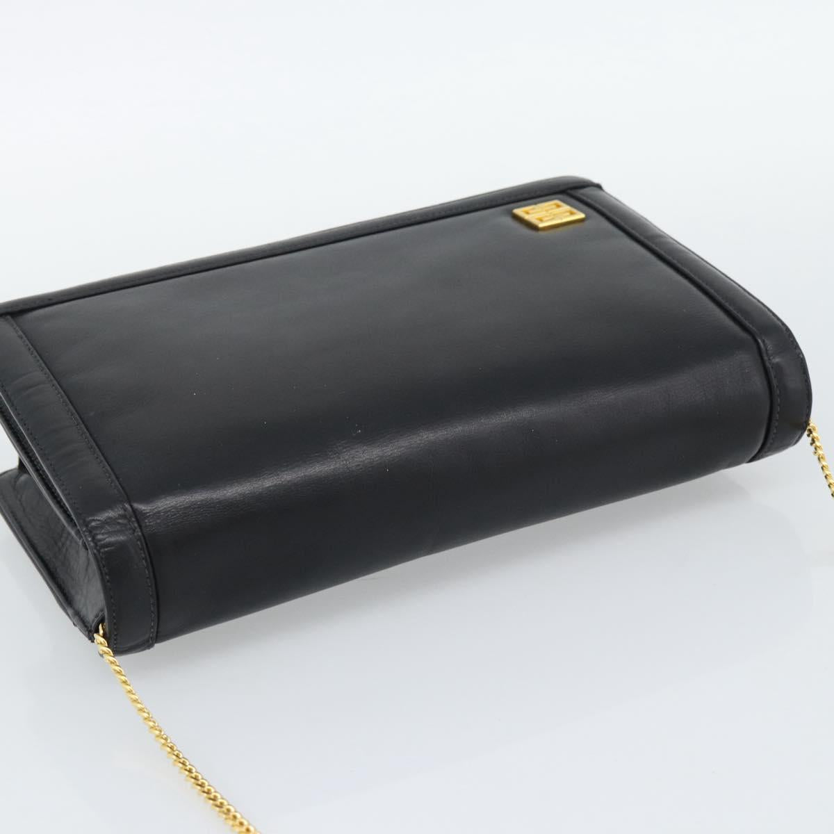 GIVENCHY Chain Shoulder Bag Leather Black Gold Auth 190822A