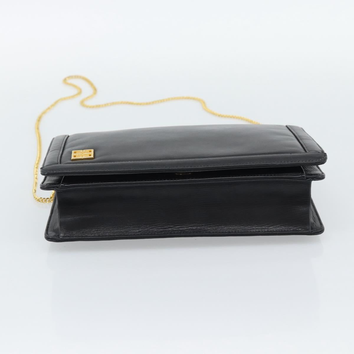 GIVENCHY Chain Shoulder Bag Leather Black Gold Auth 190822A