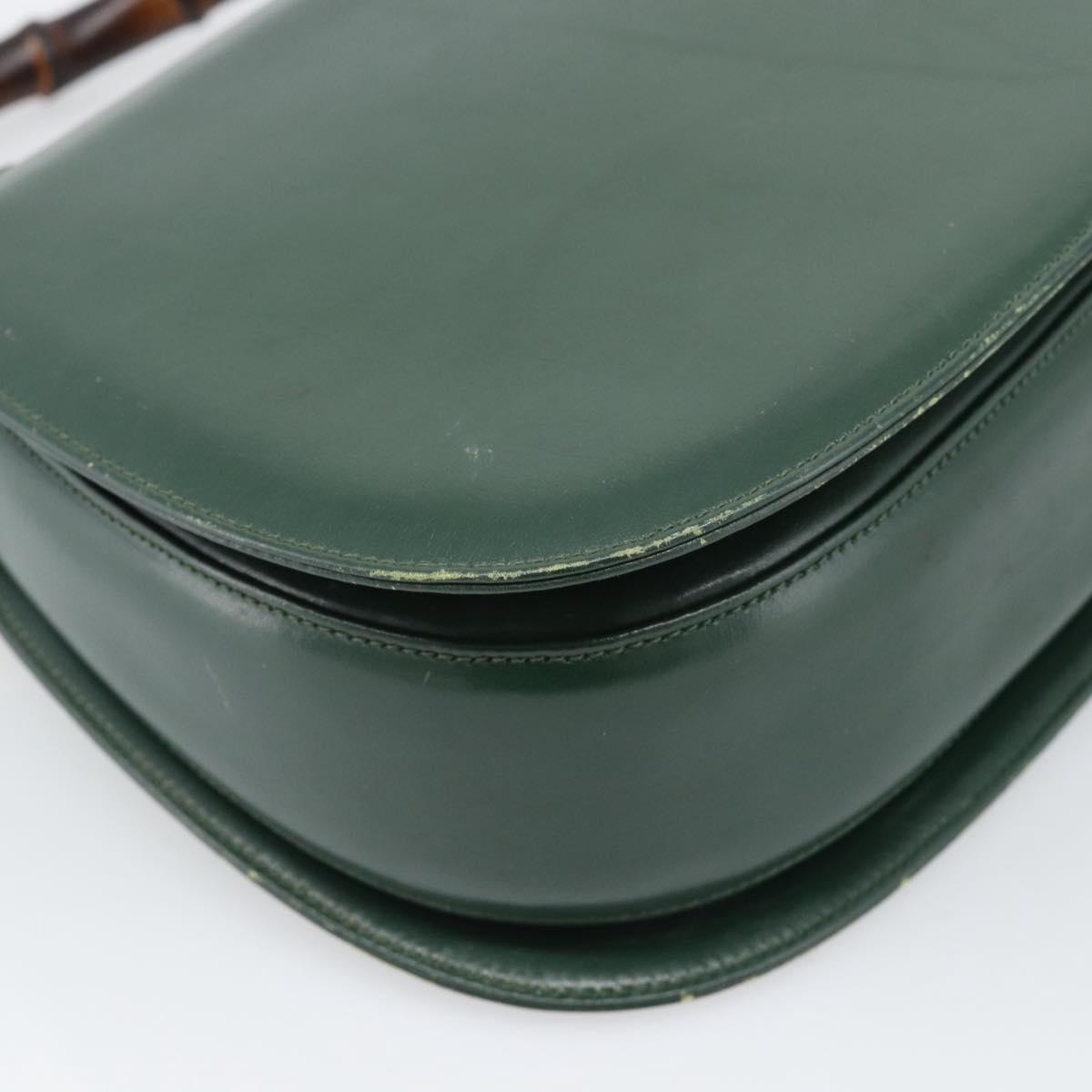 GUCCI Bamboo Hand Bag Leather Green Gold Auth 190823