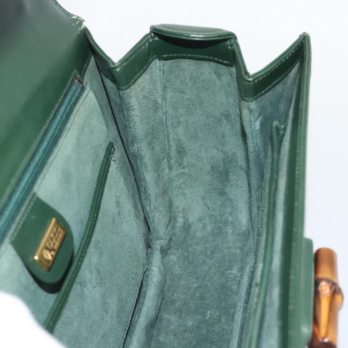 GUCCI Bamboo Hand Bag Leather Green Gold Auth 190823